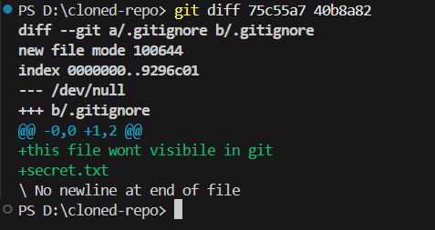 Git diff between two commits