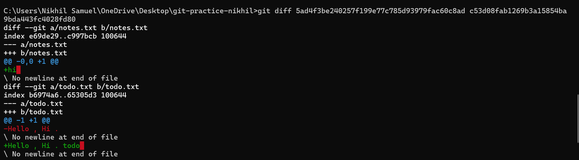 Git diff between two commits