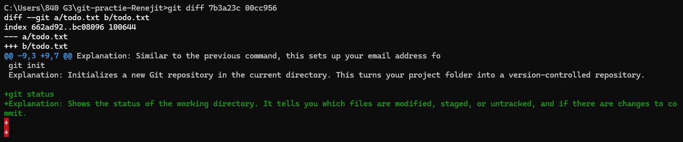 Git diff between two commits