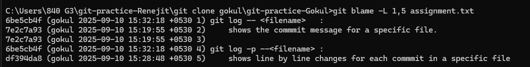 git blame -L 1,5