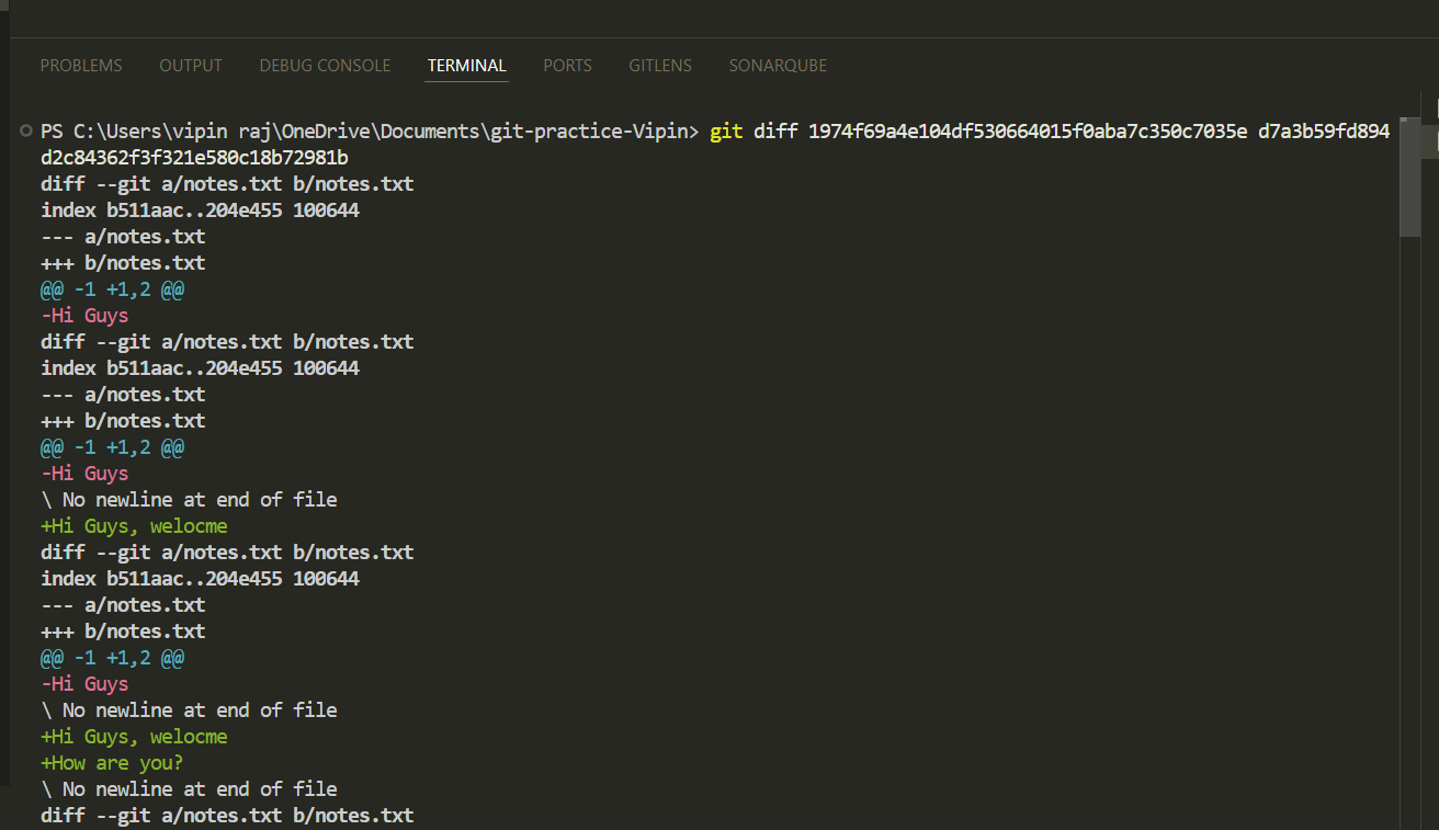 Git diff between two commits